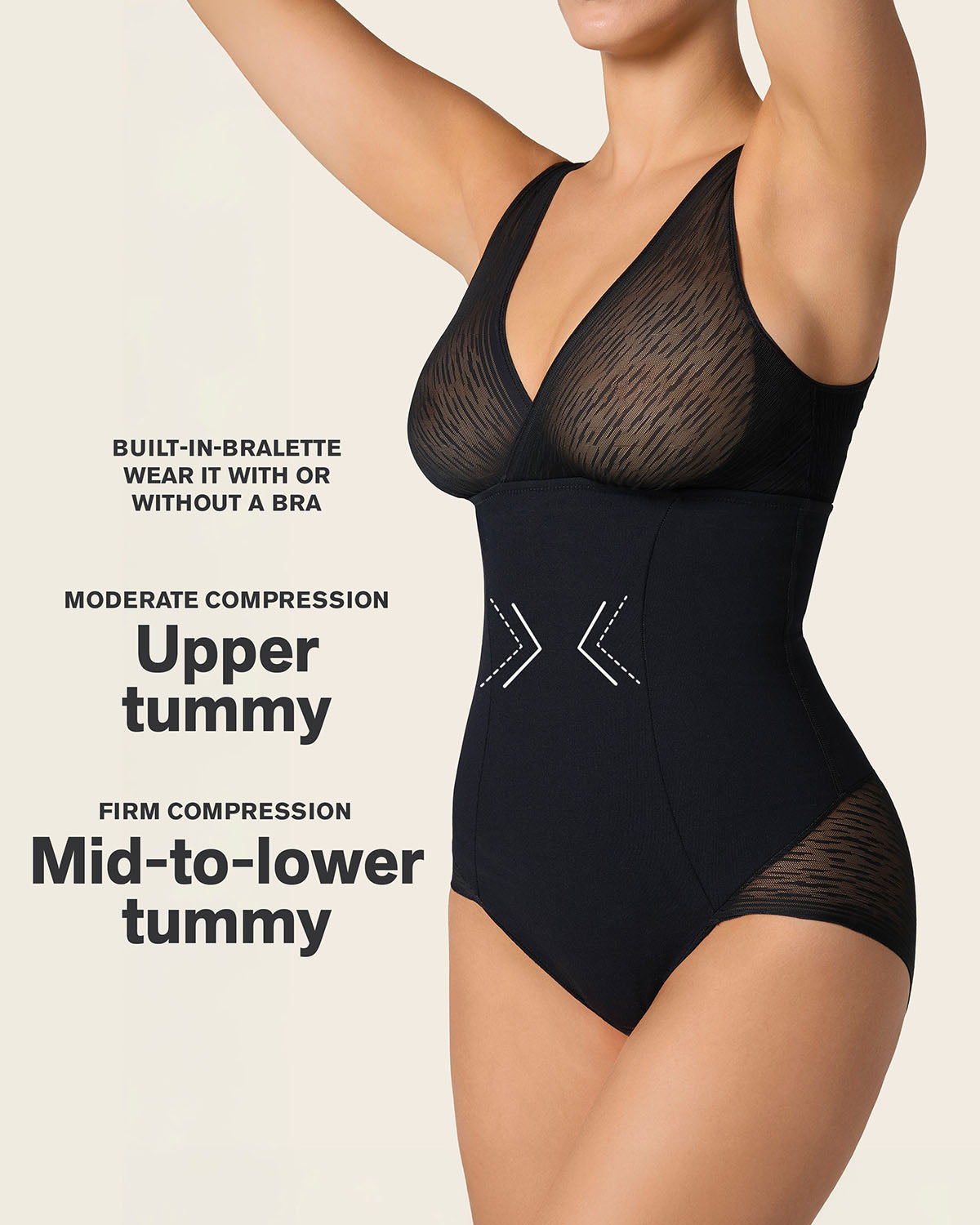 Sheer Stripe Detail Sculpting Bodysuit
