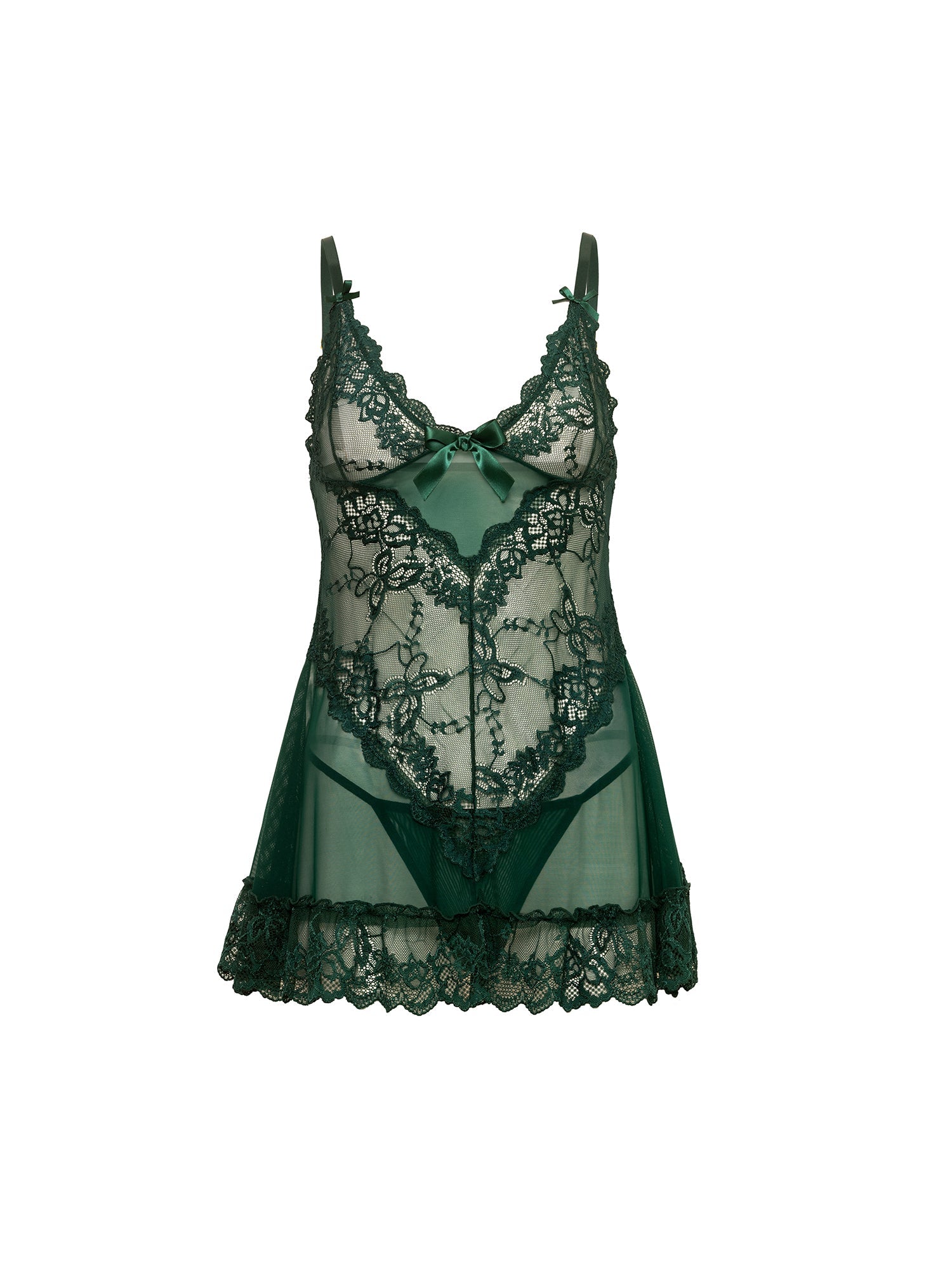 Valentine Soft Cup Lacey Babydoll With Bows And G-string Panty
