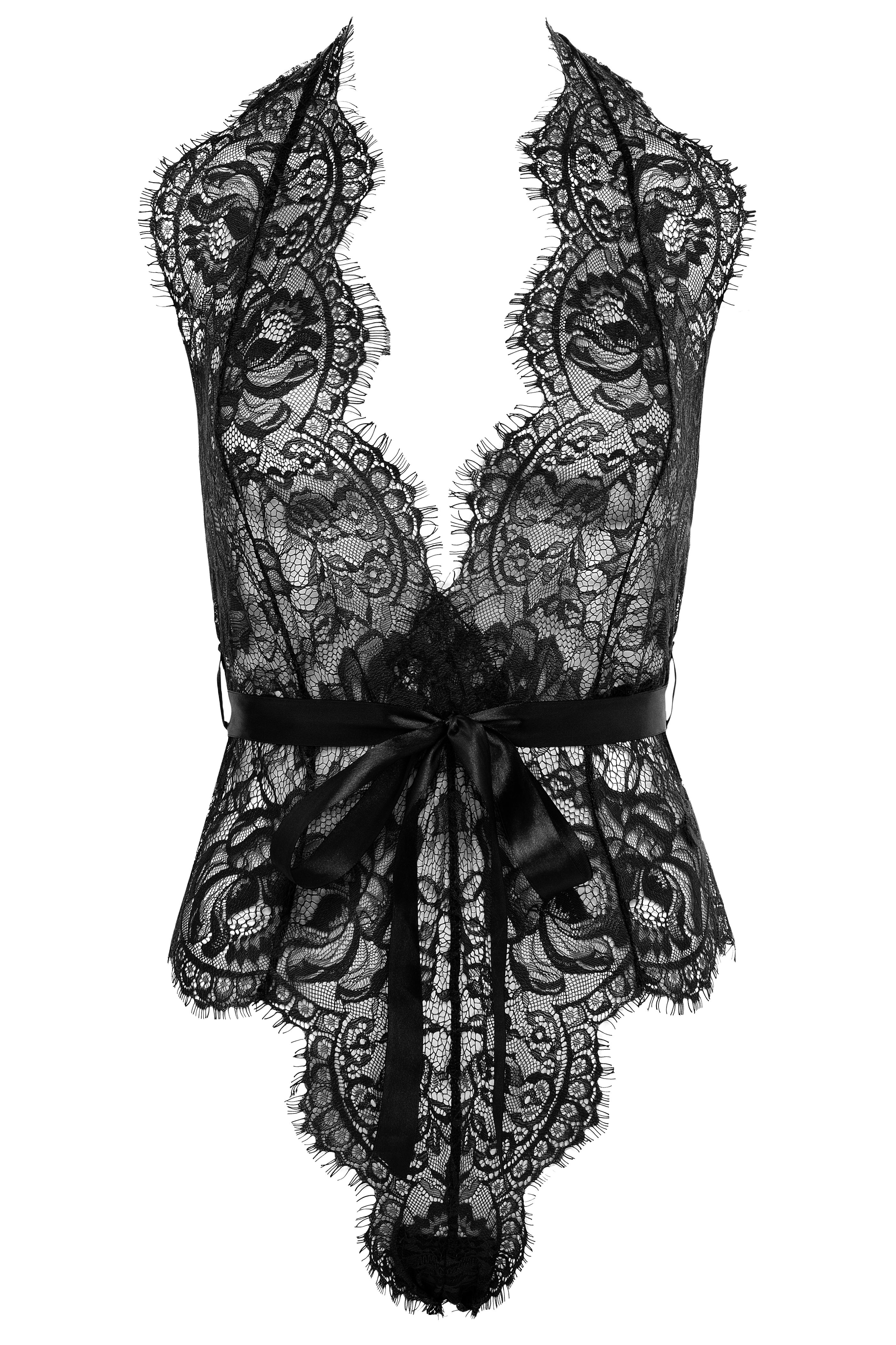 Naomi Eyelash Lace Halter Teddy With Functional Ties