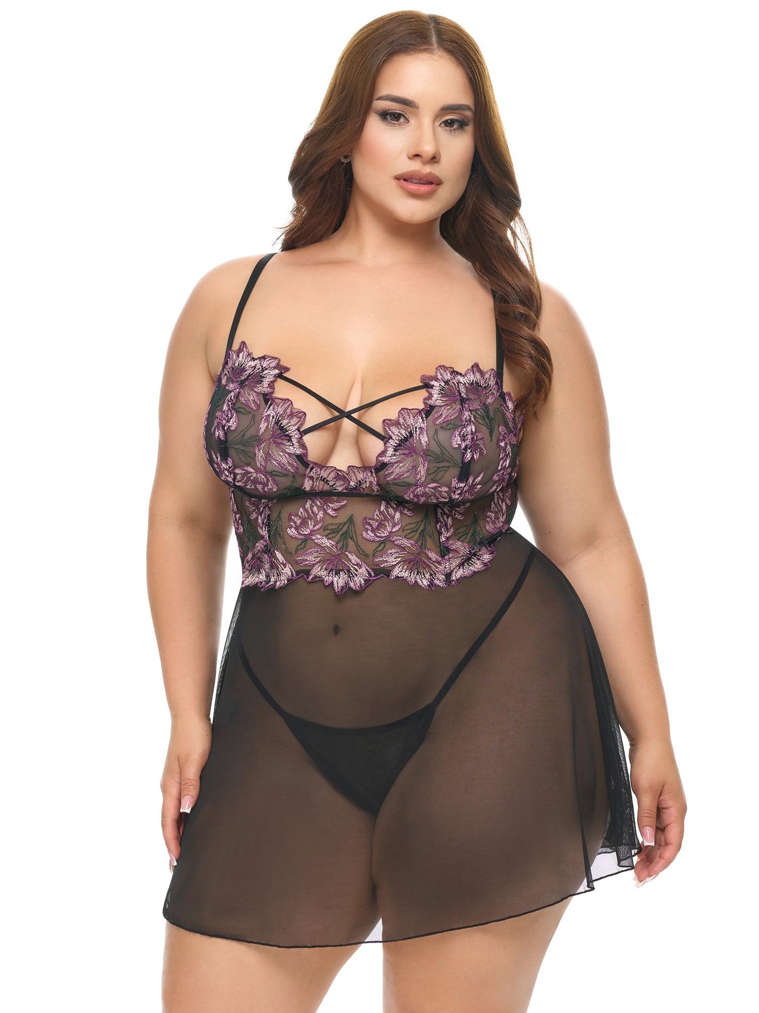 Curvy Adela Floral Sheer Babydoll