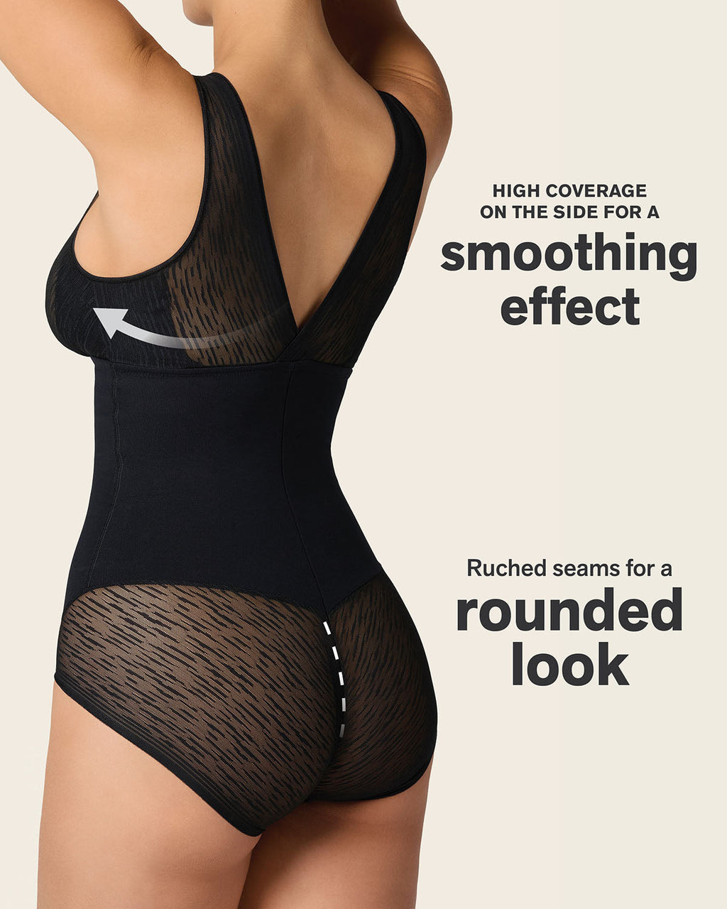 Sheer Stripe Detail Sculpting Bodysuit