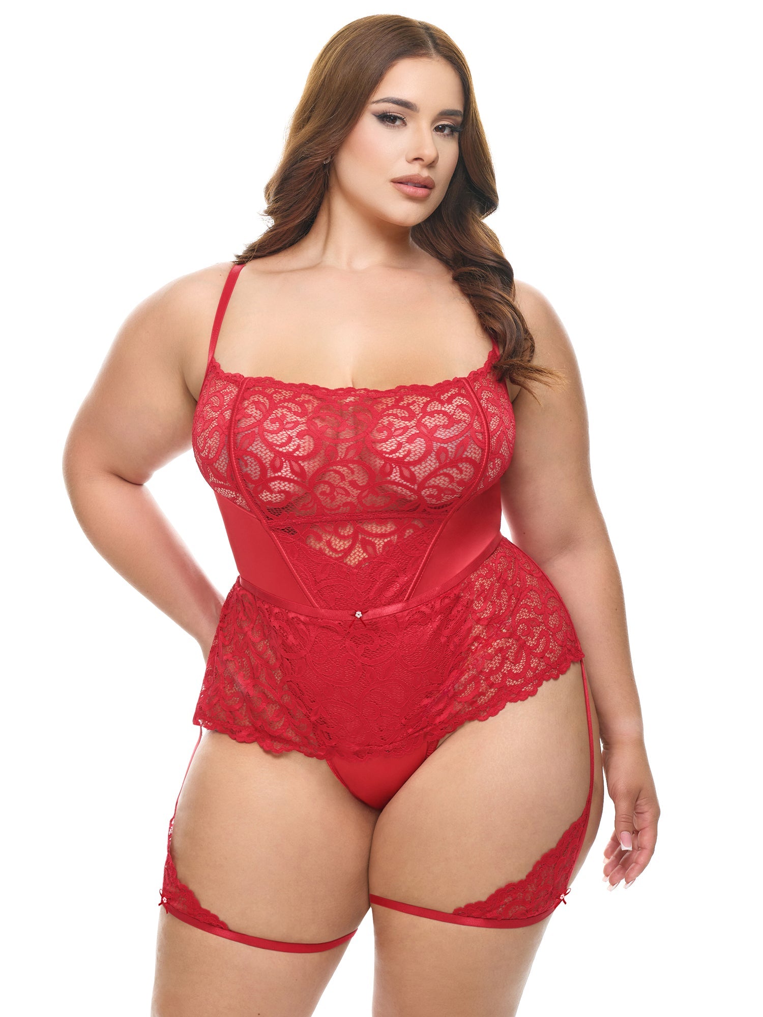 Curvy Candice Satin & Lace Teddy