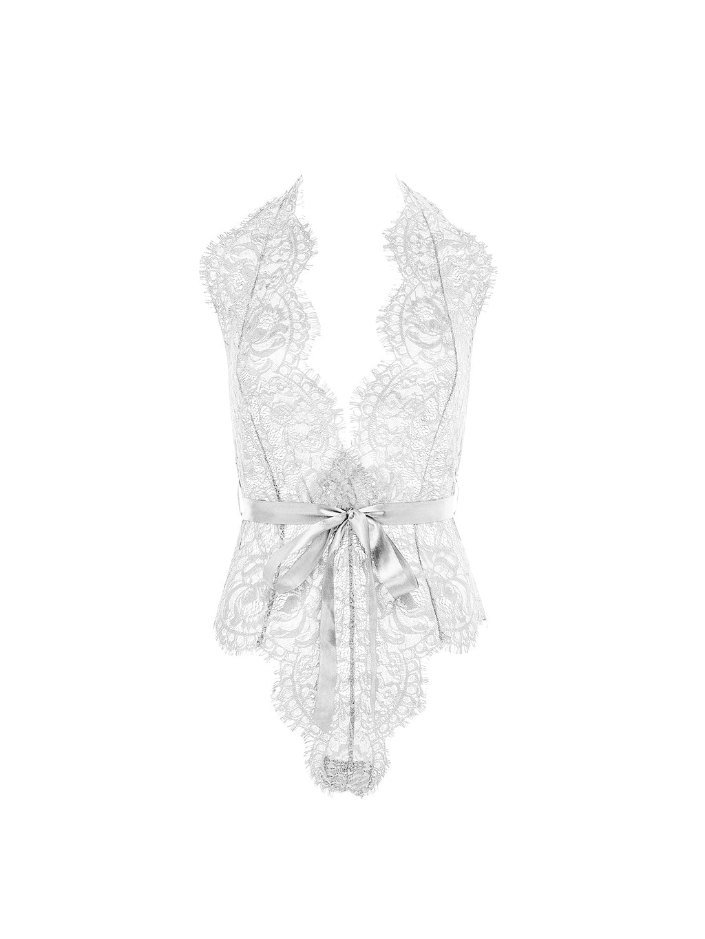 Naomi Eyelash Lace Halter Teddy With Functional Ties