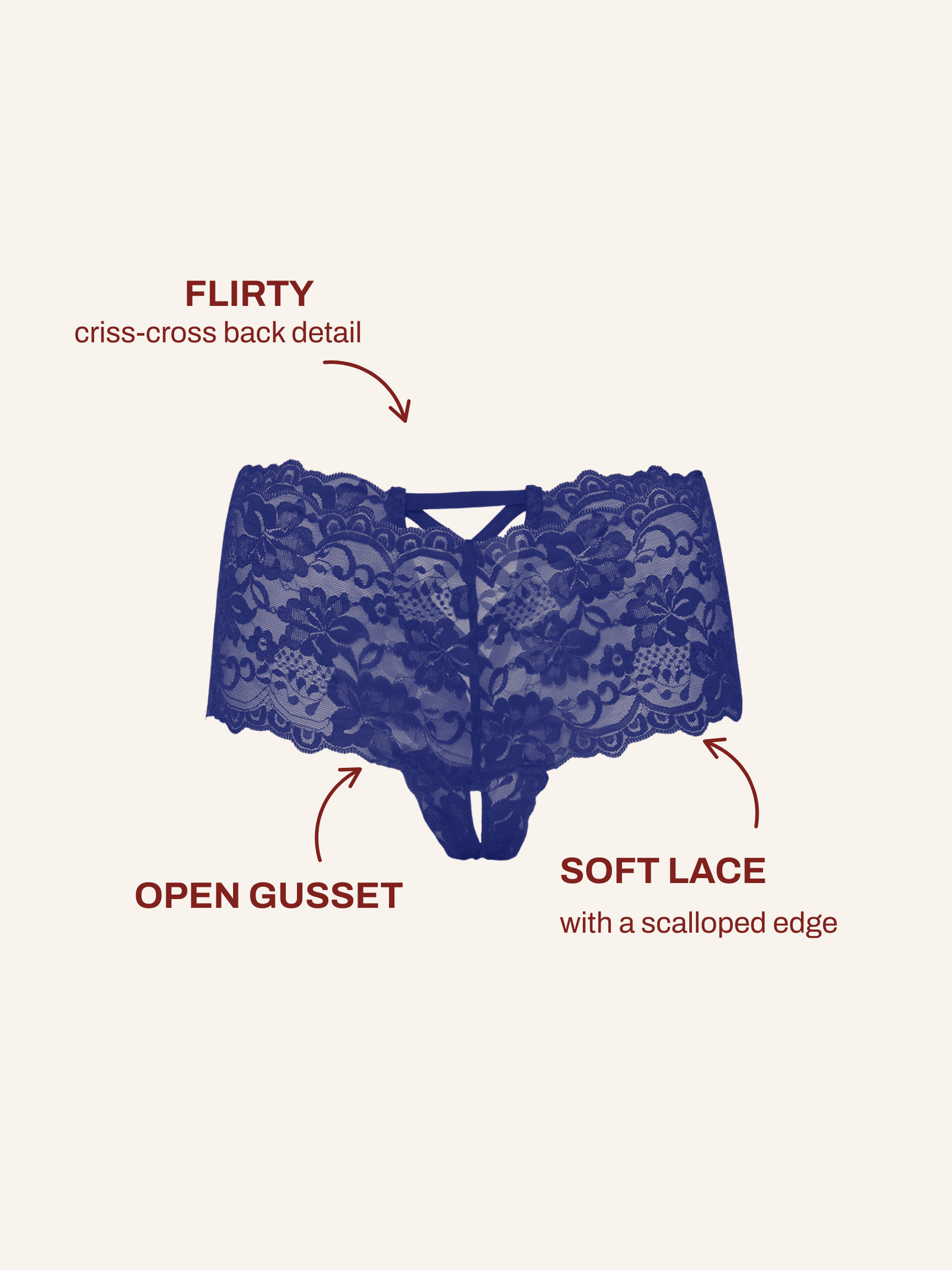 Curvy Good Night Kiss Lace Crotchless Boyshort