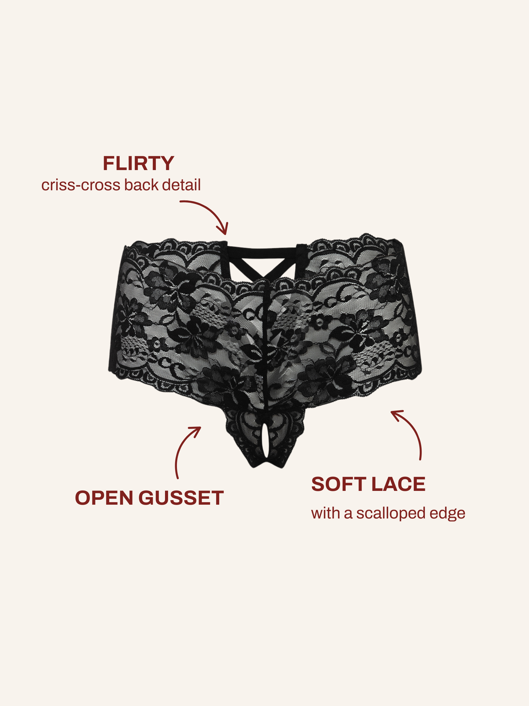 Curvy Good Night Kiss Lace Crotchless Boyshort