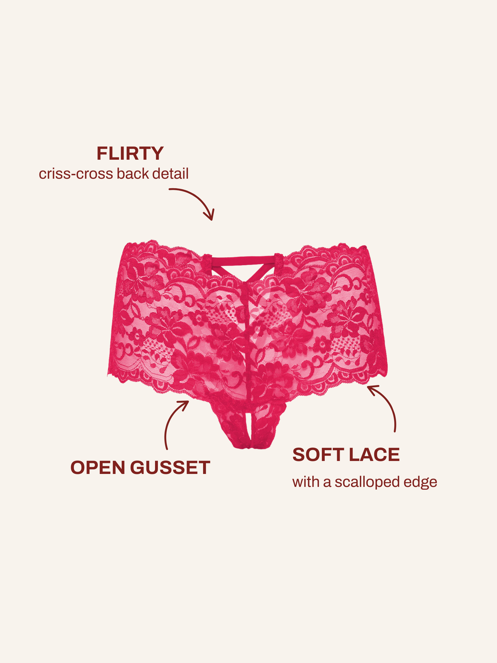 Curvy Good Night Kiss Lace Crotchless Boyshort