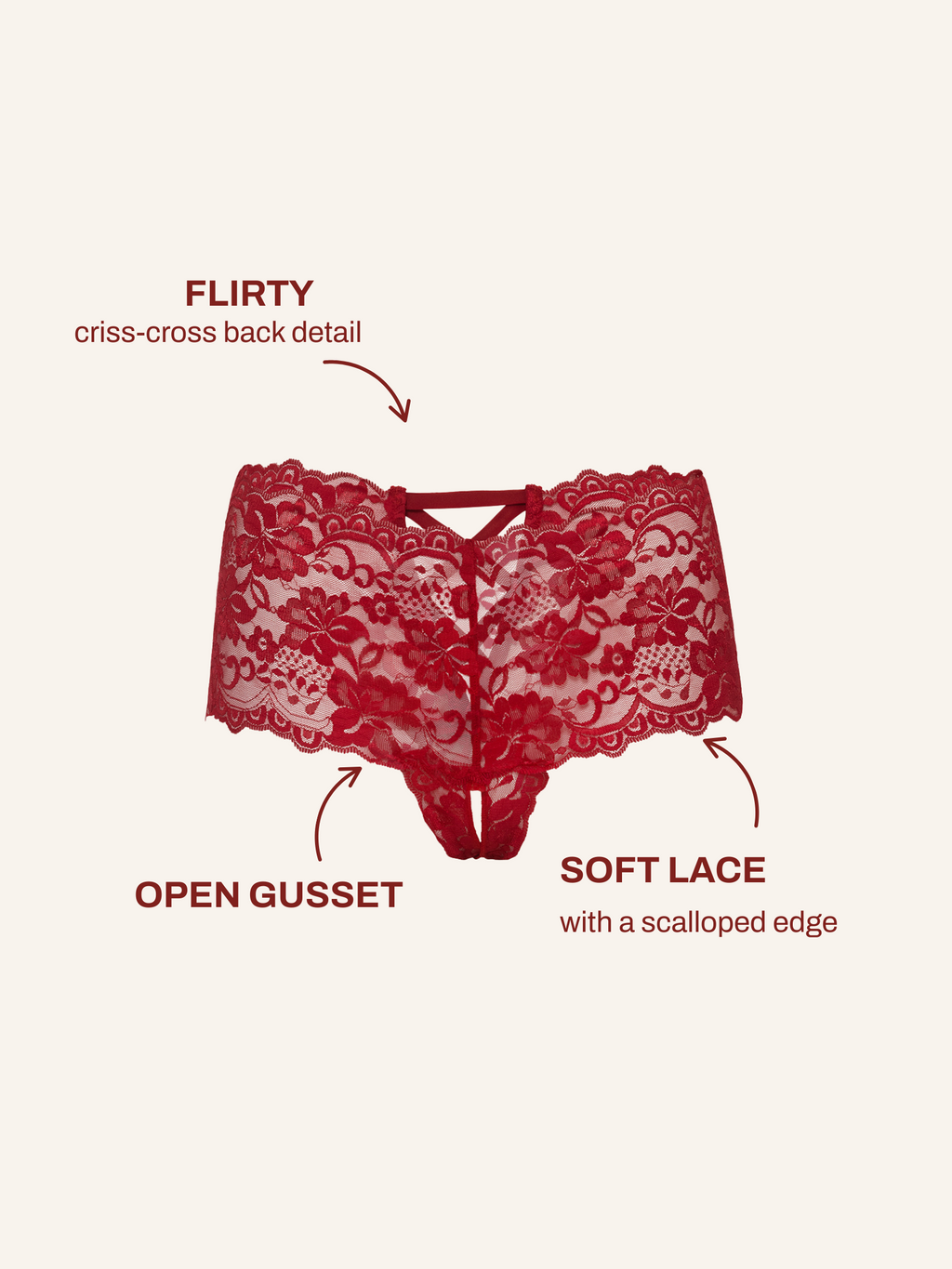 Curvy Good Night Kiss Lace Crotchless Boyshort