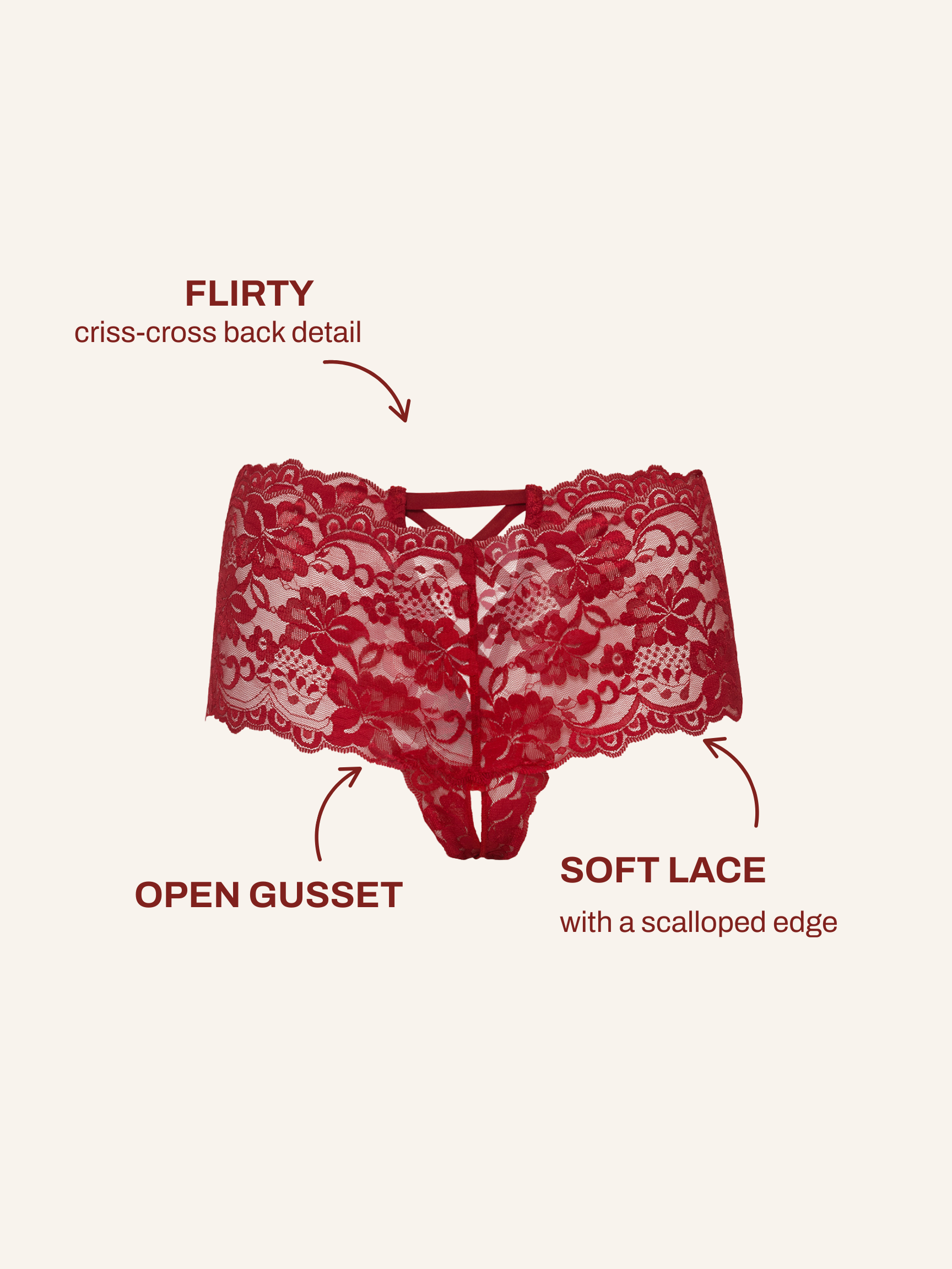 Curvy Good Night Kiss Lace Crotchless Boyshort