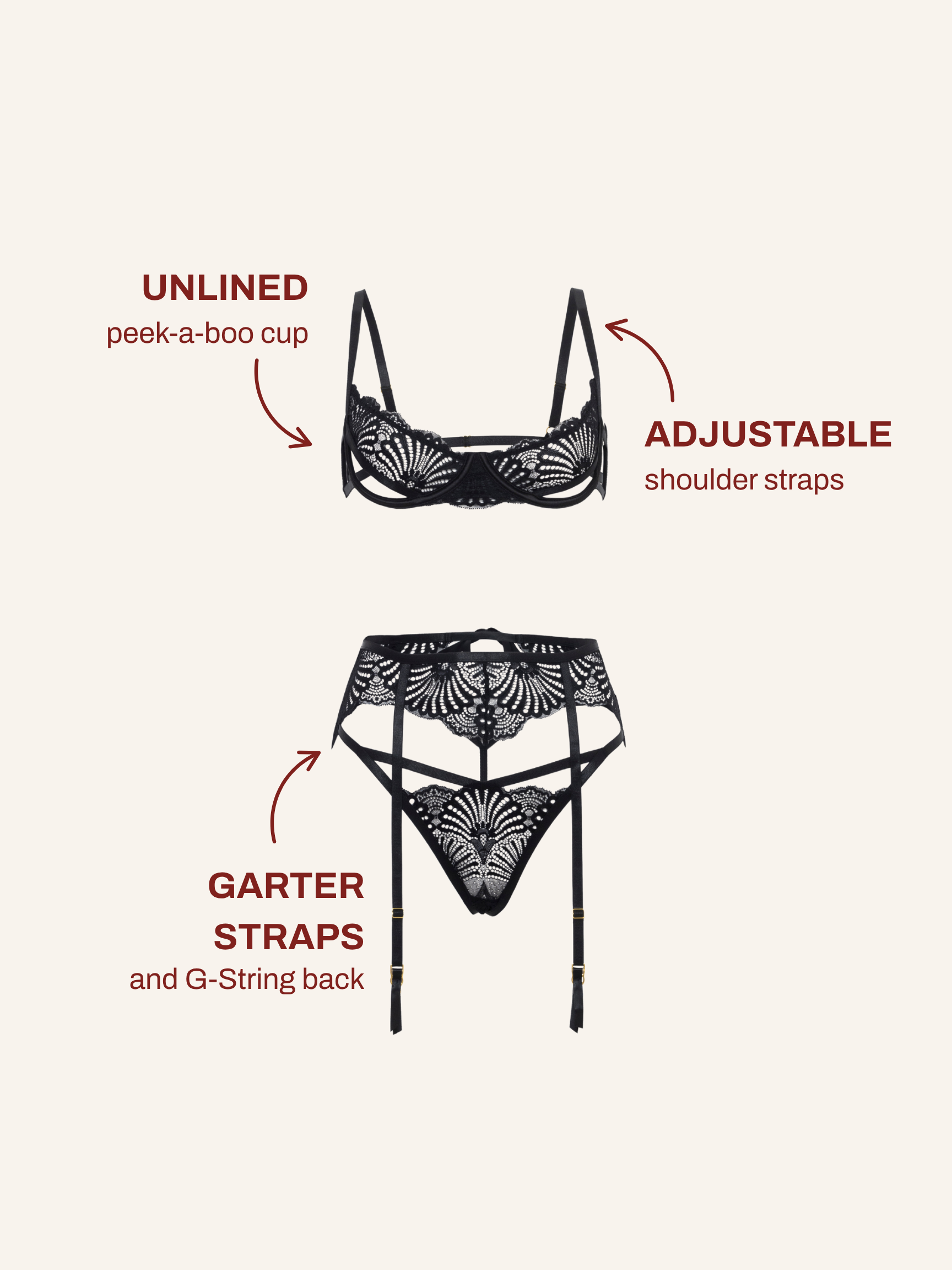 Hazel Peek-A-Boo 3 PC Bra Set