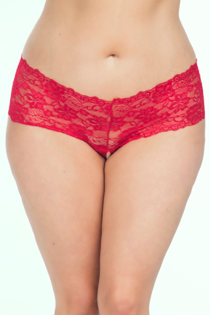 Curvy Good Night Kiss Lace Crotchless Boyshort