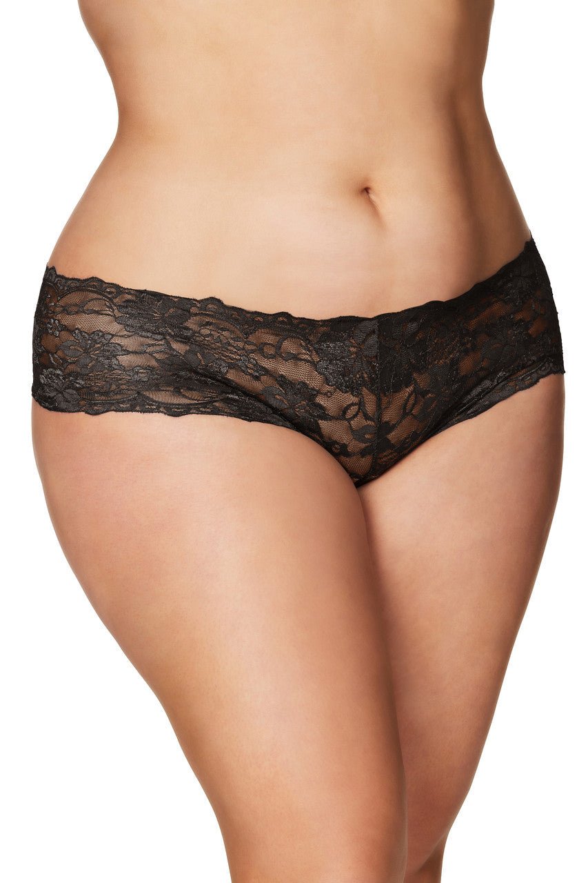 Curvy Good Night Kiss Lace Crotchless Boyshort